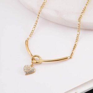 Crystal Heart Charm Gold Necklace for Womens - Waterproof & Anti-Tarnish, Gift for Girls & Women
