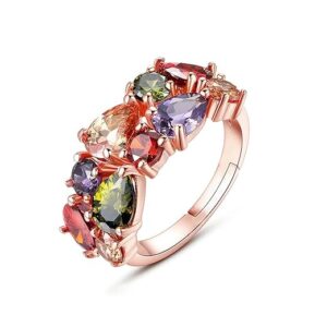 Crystal Rings For Women | Adjustable Ring Multicolor Swiss Cubic Zircon Crystal Ring | Rose Gold Plated Finger Ring for Girls |