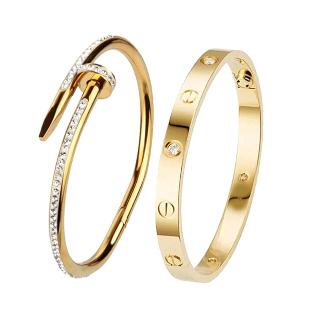 bracelet for women Bangles for women Anti Tarnish Stylish Bracelet for girls gold Kada for Women Accessories Anti Tarnish Jewellery Stainless Steel Bracelet gifts Combo 2 pcs Bracelets kada for girls