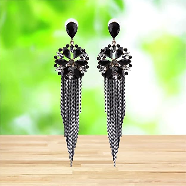 Stylish Latest Western Ear rings Gold Plated Crystal Handmade Tassel Long Earrings for Girls and Women - Image 5