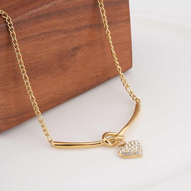 Crystal Heart Charm Gold Necklace for Womens - Waterproof & Anti-Tarnish, Gift for Girls & Women - Image 3
