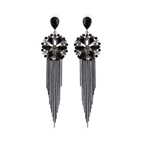 Stylish Latest Western Ear rings Gold Plated Crystal Handmade Tassel Long Earrings for Girls and Women