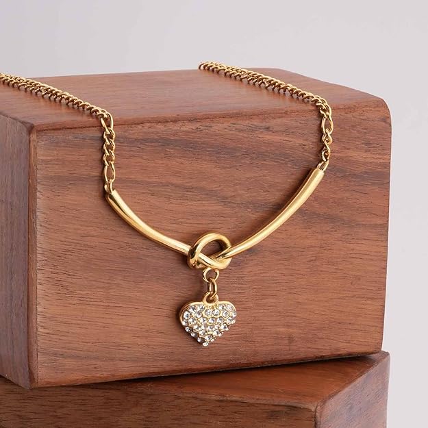 Crystal Heart Charm Gold Necklace for Womens - Waterproof & Anti-Tarnish, Gift for Girls & Women - Image 5