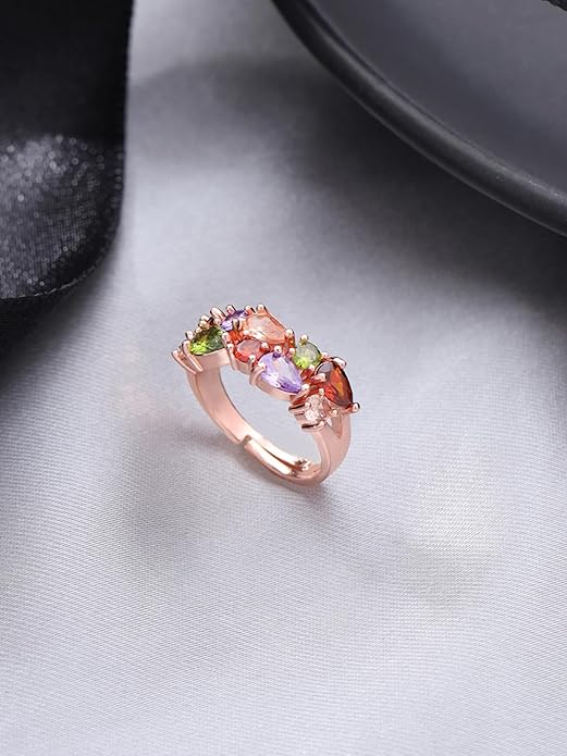 Crystal Rings For Women | Adjustable Ring Multicolor Swiss Cubic Zircon Crystal Ring | Rose Gold Plated Finger Ring for Girls | - Image 3