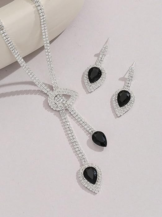 Latest Stylish Fancy Sparkling Crystal Diamond Necklace Jewellery Set for Women - Image 3
