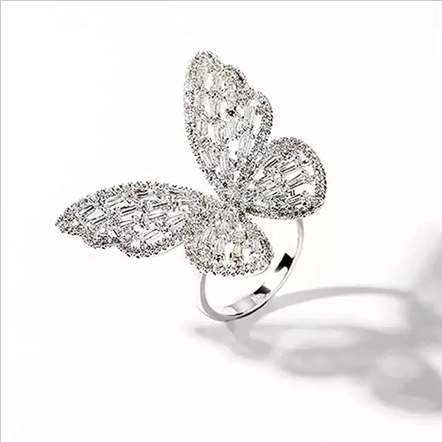 Fashion Frill Women's Jewellery Butterfly Ring - Stainless Steel Silver AD Studded Adjustable Ring for Girls - Image 2