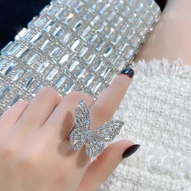 Fashion Frill Women's Jewellery Butterfly Ring - Stainless Steel Silver AD Studded Adjustable Ring for Girls - Image 3